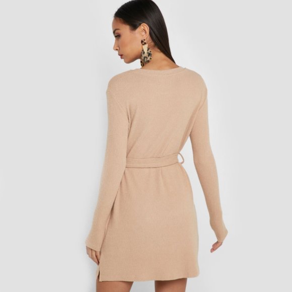 Topshop Dresses & Skirts - Topshop Ribbed Jersey Camel Belted Dress | 2